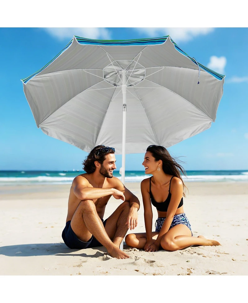 Gymax 6.5 Ft Beach Umbrella for Sand Heavy-Duty Sunshade Parasol w/ Sand Anchor
