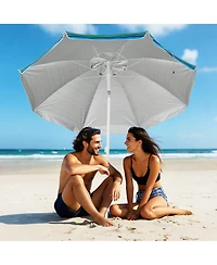 Gymax 6.5 Ft Beach Umbrella for Sand Heavy-Duty Sunshade Parasol w/ Sand Anchor