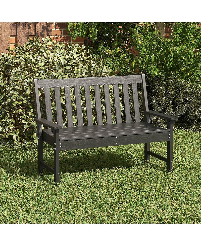 Gymax Garden Bench All-Weather Hdpe 2-Person Outdoor Bench for Front Porch Backyard