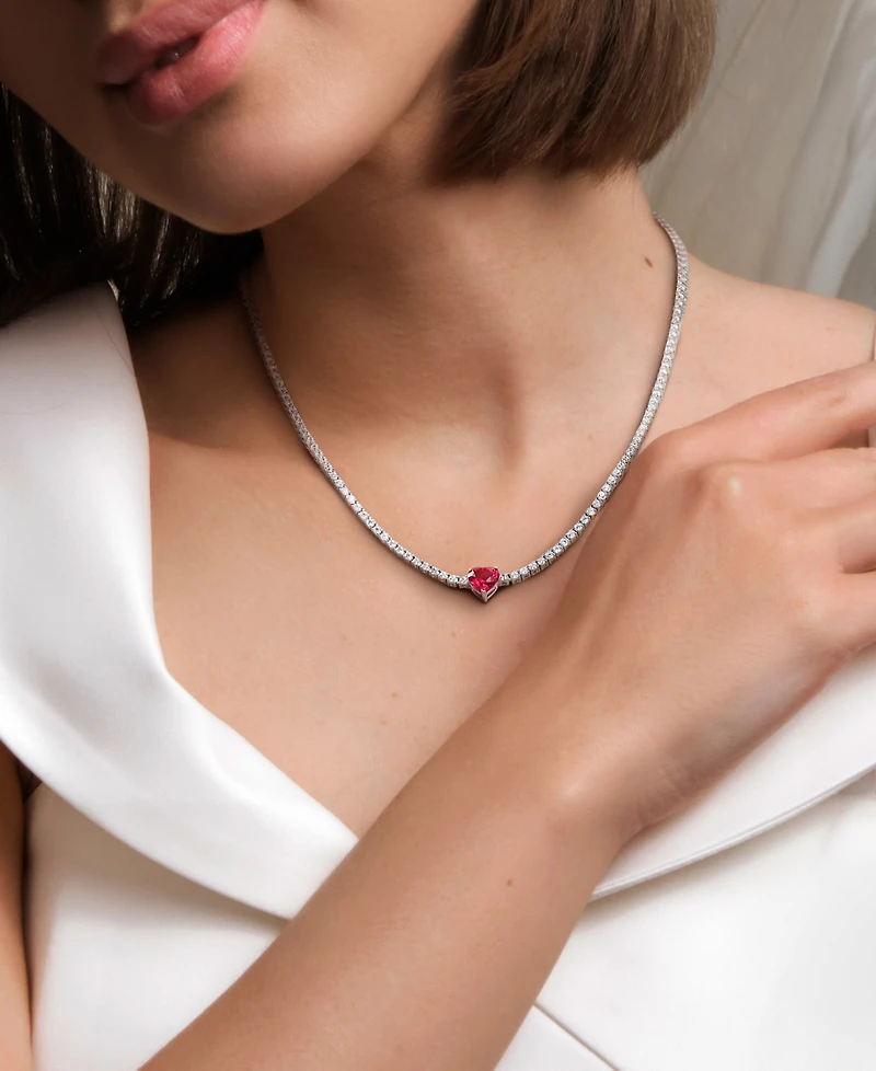 Lab-Created Gemstone (3 ct. t.w.) & Lab-Created White Sapphire (12-7/8 ct. t.w.) 17" Collar Heart Necklace in Sterling Silver