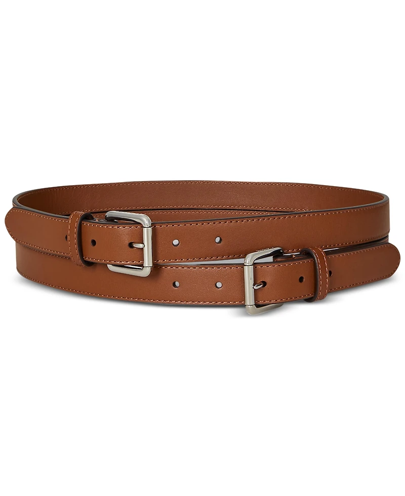 Lauren Ralph Double-Buckle Stacked Wide Leather Belt
