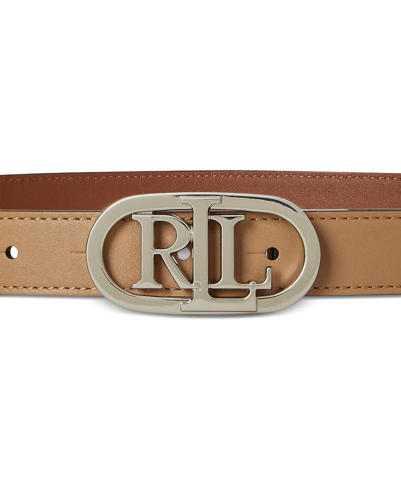 Lauren Ralph Oval-Logo Reversible Leather Skinny Belt