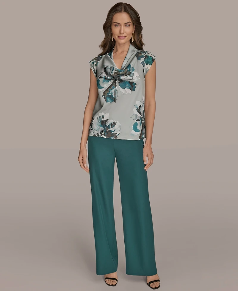 Donna Karan New York Printed Cap-Sleeve Cowlneck Top