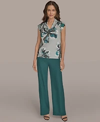 Donna Karan New York Printed Cap-Sleeve Cowlneck Top