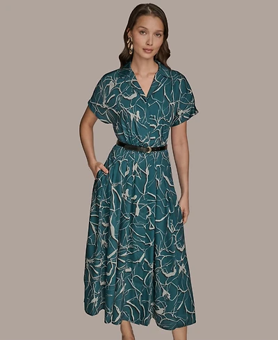 Donna Karan New York Women's Printed Short-Sleeve Belted Shirtdress