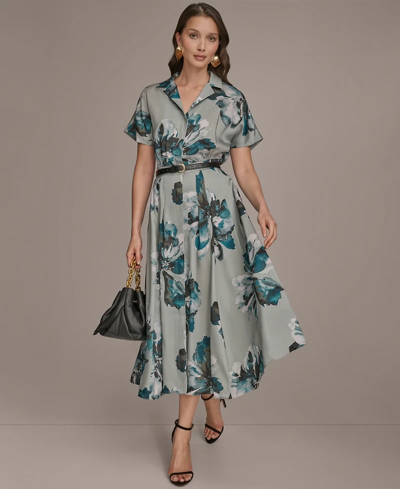 Donna Karan New York Women's Printed Short-Sleeve Belted Shirtdress