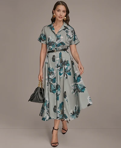 Donna Karan New York Women's Printed Short-Sleeve Belted Shirtdress