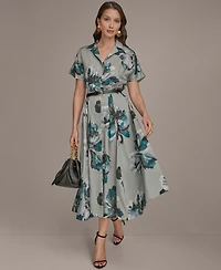 Donna Karan New York Women's Printed Short-Sleeve Belted Shirtdress