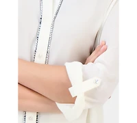 Jm Collection Women's Solid Embellished Button Blouse, Exclusively at Macy's