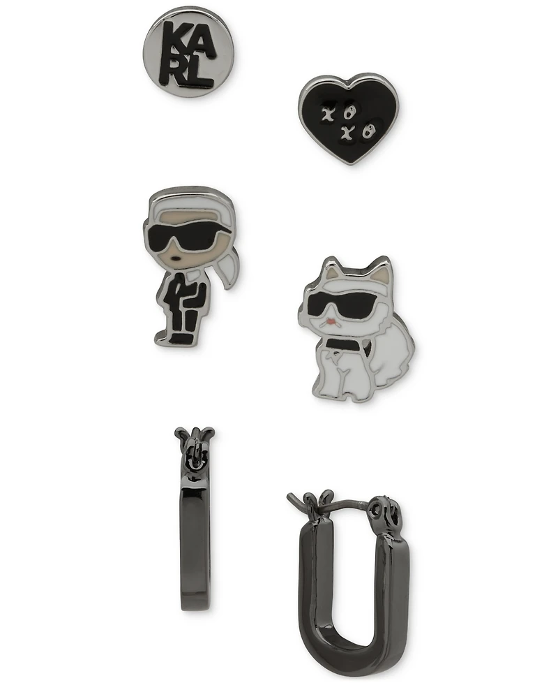 Karl Lagerfeld Paris 3-Pc. Mismatched Stud & Hoop Earrings Set