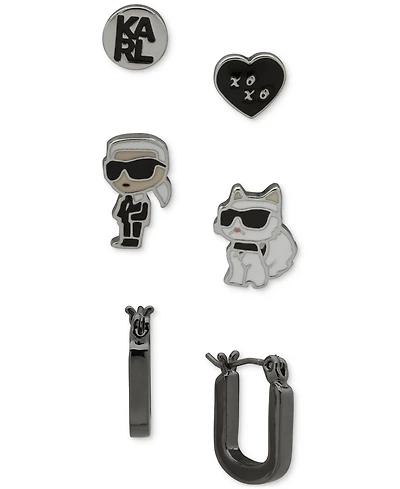 Karl Lagerfeld Paris 3-Pc. Mismatched Stud & Hoop Earrings Set