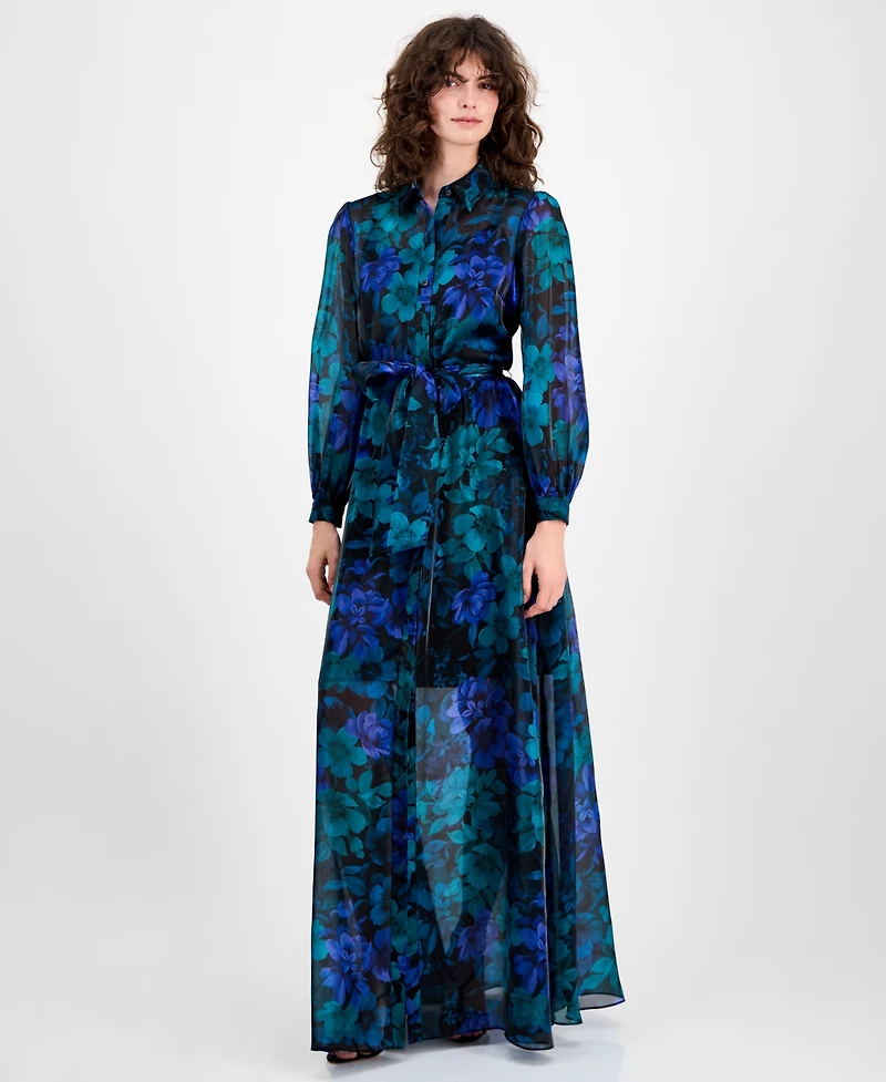 julia jordan Women's Floral-Print Maxi Shirtdress