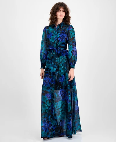 julia jordan Women's Floral-Print Maxi Shirtdress