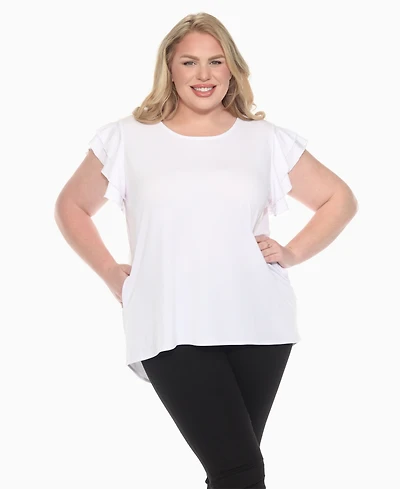 White Mark Plus Ruffled Sleeve Solid Top