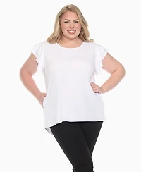 White Mark Plus Ruffled Sleeve Solid Top