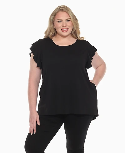 White Mark Plus Ruffled Sleeve Solid Top