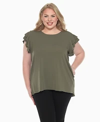 White Mark Plus Ruffled Sleeve Solid Top