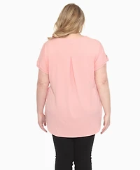 White Mark Plus Folded Short Sleeve Solid Top