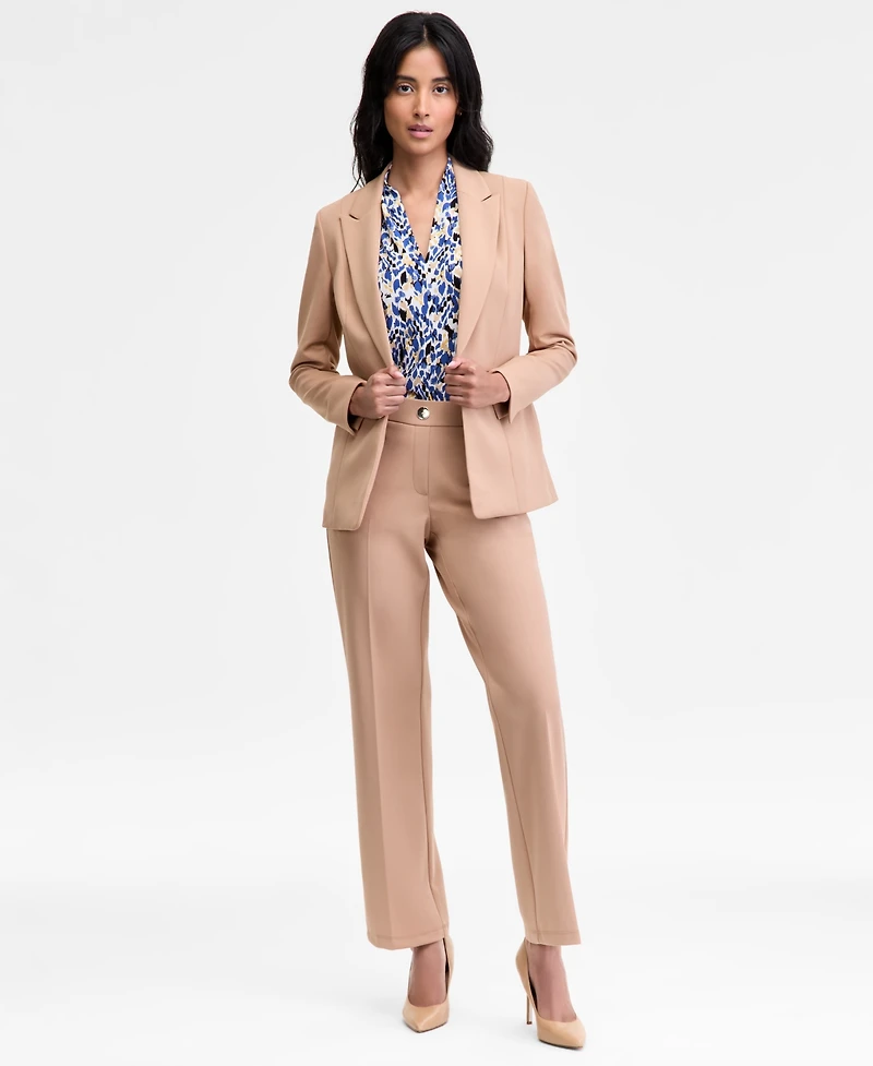 Kasper Women's Mid-Rise Faux-Fly Straight Pants, Regular & Petite