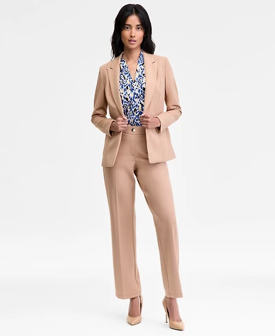 Kasper Women's Mid-Rise Faux-Fly Straight Pants, Regular & Petite