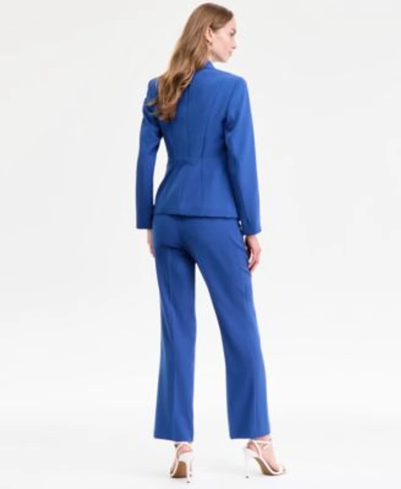 Kasper Single Button Blazer Pleated Neck Top Flare Pants
