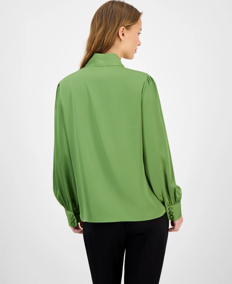 T Tahari Women's Bow-Neck Tie Blouse