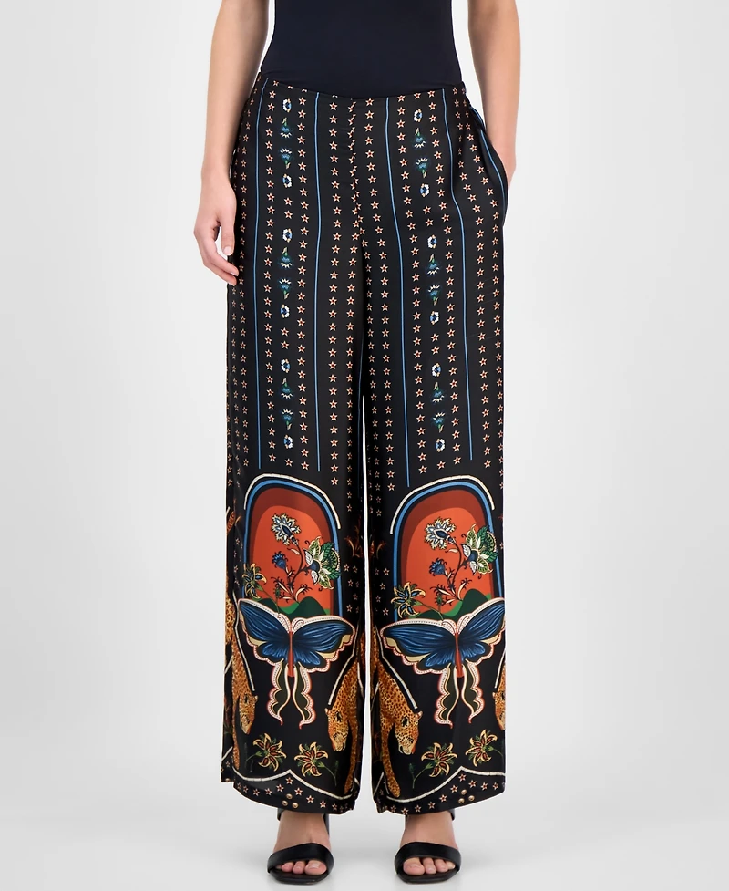 T Tahari Women's Printed Pull-On Wide-Leg Pants