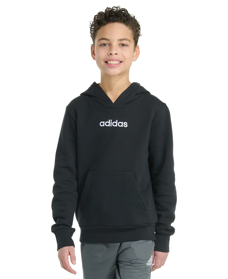 adidas Big Boys Long-Sleeve Essential Linear Embroidered Fleece Pullover Hoodie