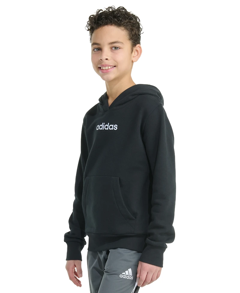adidas Big Boys Long-Sleeve Essential Linear Embroidered Fleece Pullover Hoodie