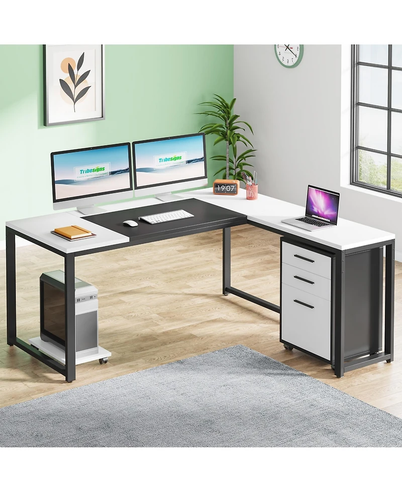 Tribesigns 62.99" L-Shaped Computer Desk with Mobile File Cabinet, Large Executive Office Desk with 3-Drawer Vertical Filing Cabinet, Business Fu