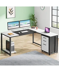 Tribesigns 62.99" L-Shaped Computer Desk with Mobile File Cabinet, Large Executive Office Desk with 3-Drawer Vertical Filing Cabinet, Business Fu