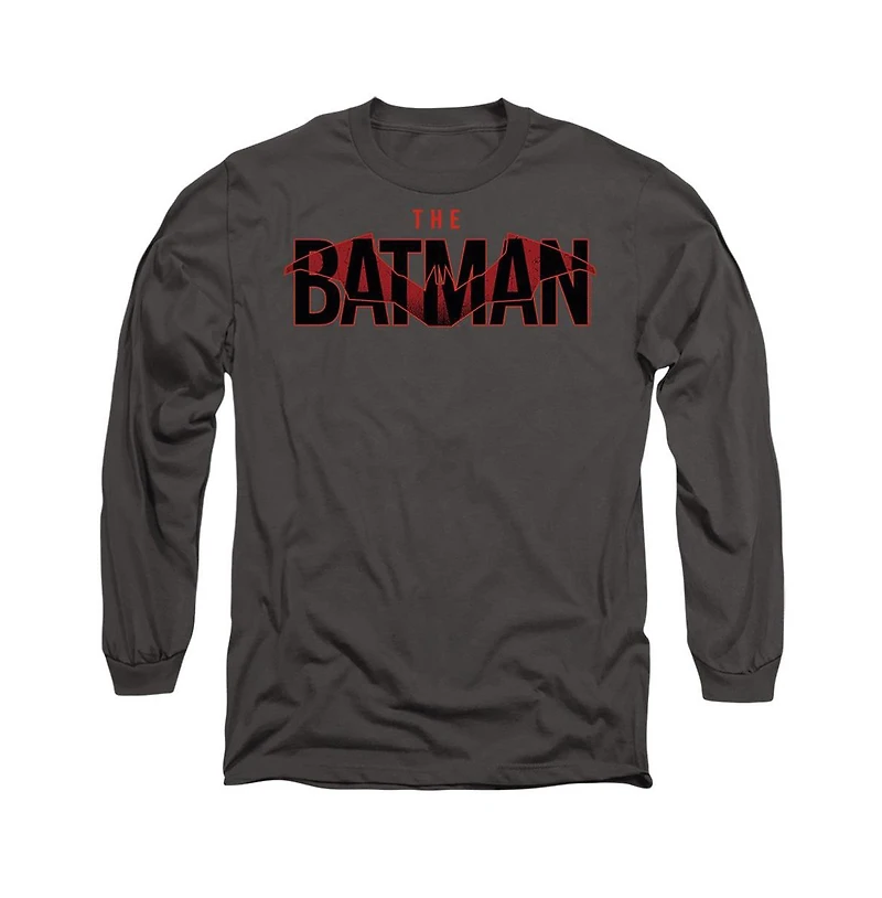 Batman Men's The Logo With Red Bat Long Sleeve Adult Tee / T-Shirt