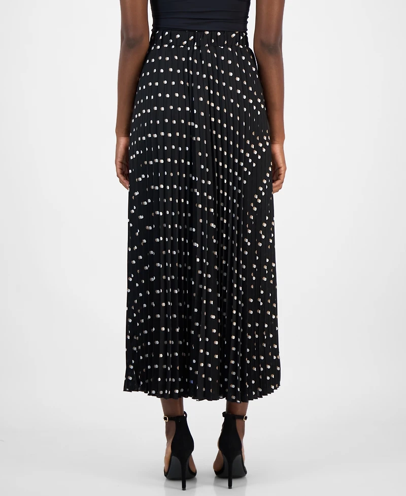 T Tahari Women's Dot-Print Pleated Flared Maxi Skirt