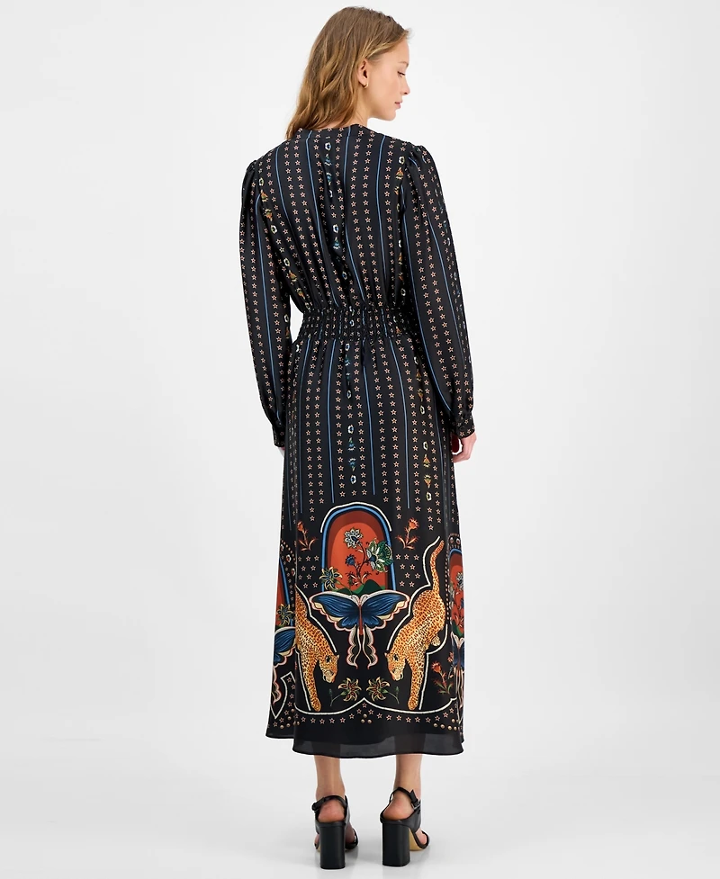 T Tahari Women's Printed Smocked Midi Dress