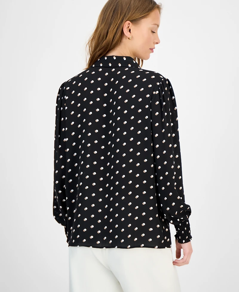 T Tahari Women's Dot-Print Button-Front Blouse