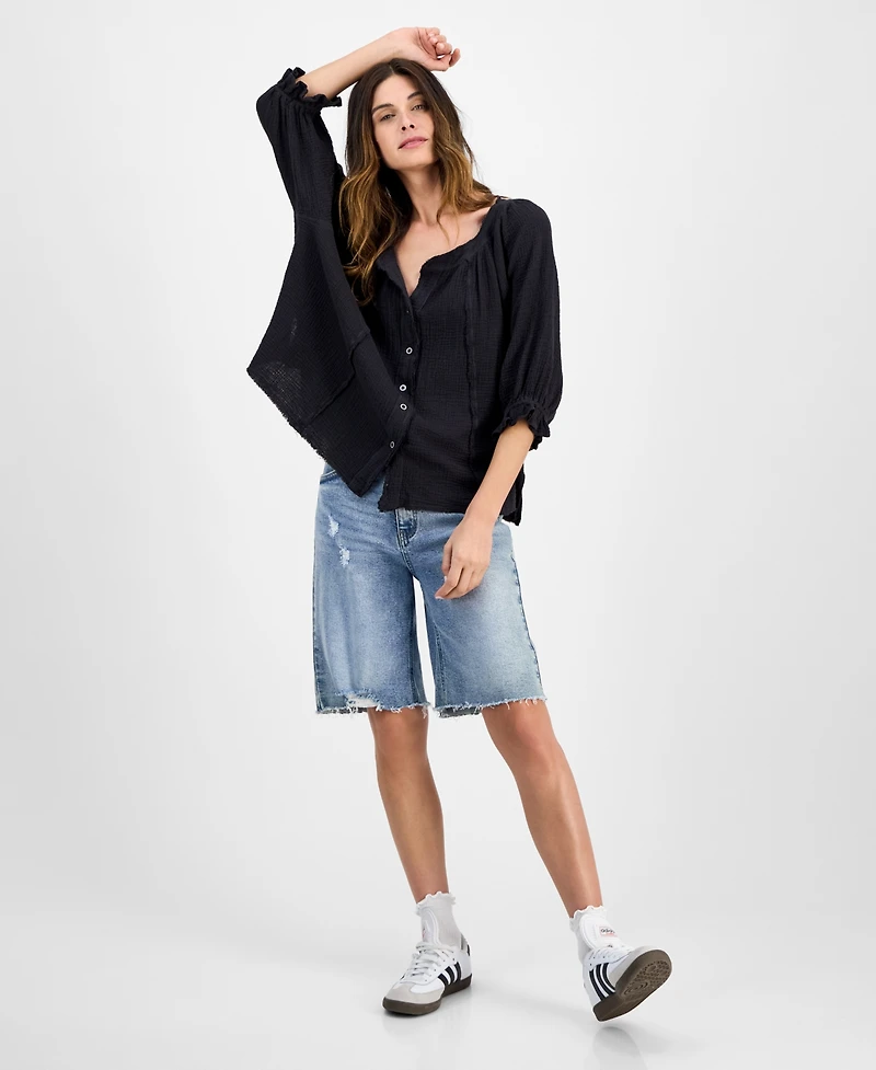Free People Women's Lucy Cotton Button-Front Swing Blouse