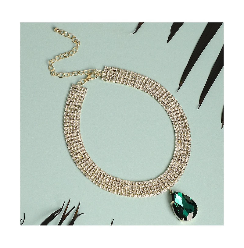 Sohi Teardrop Stone Statement Necklace