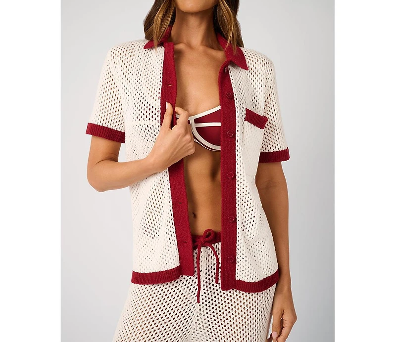 WeWoreWhat Women's Oversized Crochet Button-up Shirt