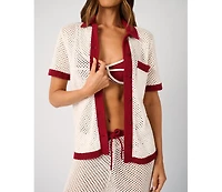 WeWoreWhat Women's Oversized Crochet Button-up Shirt