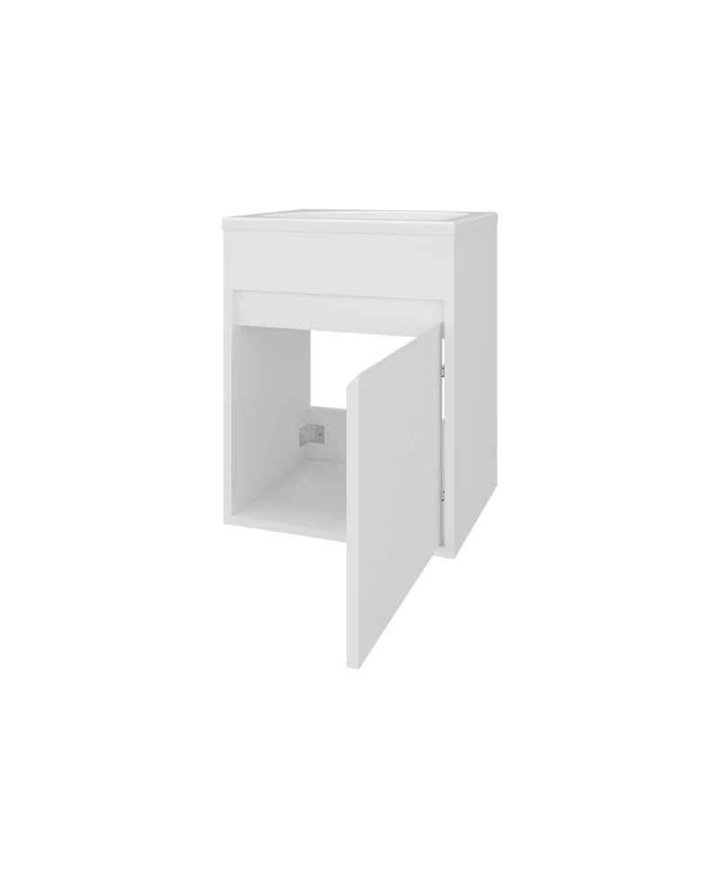 Fm Furniture White Bathroom Floating Vanity with Sink, 1 Door, White