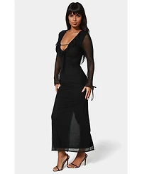 Bebe Women's Long Sleeve Ruffle Neck Maxi Dress