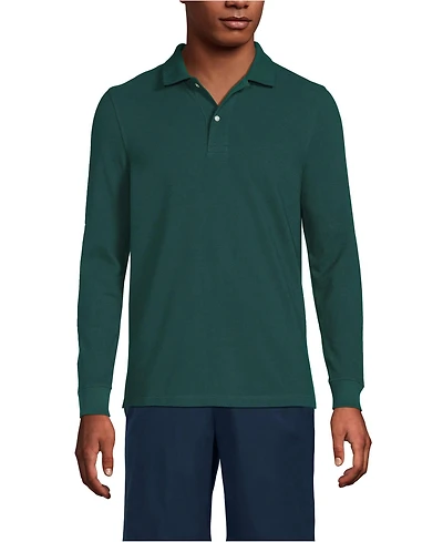 Lands' End Men's School Uniform Long Sleeve Mesh Polo Shirt