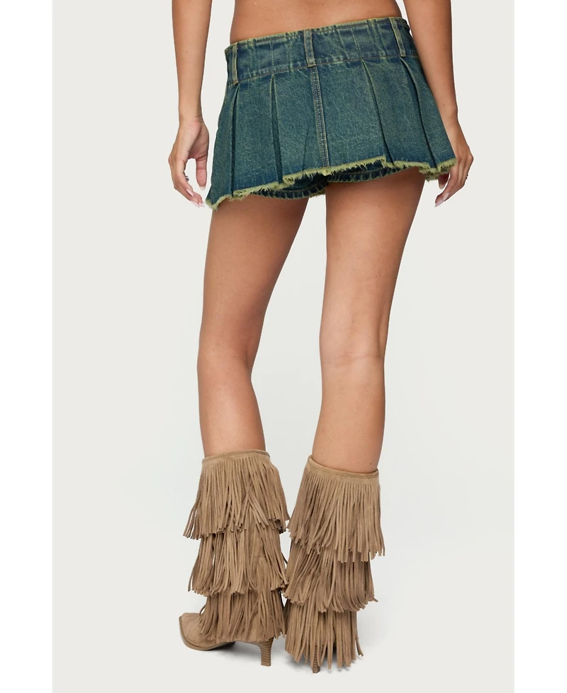 Edikted Women's Frayed Pleated Denim Mini Skort