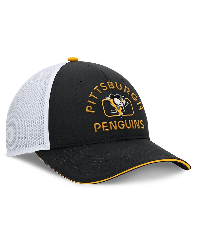 Fanatics Men's Black/White Pittsburgh Penguins Authentic Pro Rink Trucker Hat