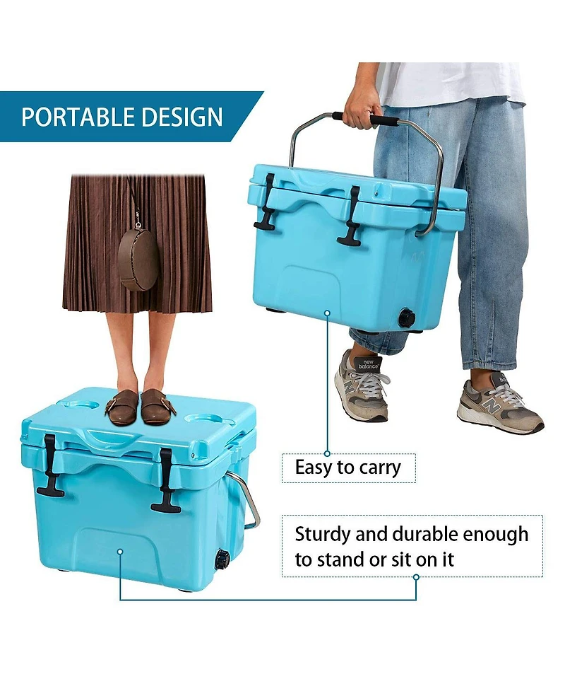 16 Quart 24-Can Capacity Portable Insulated Ice Cooler with 2 Cup Holders