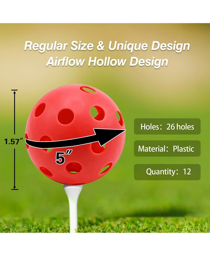 Gse Games & Sports Expert 12-Pack Plastic Practice Golf Balls of Airflow Hollow, Training Golf Balls for Swing Practice (Several Colors Available)