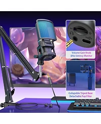 ZealSound Gaming Usb Microphone, Noise-Canceling Condenser Mic with Rgb, Mute, Gain, Monitoring, Boom Arm, Pop Filter for Pc, PS4, PS5, Twitch