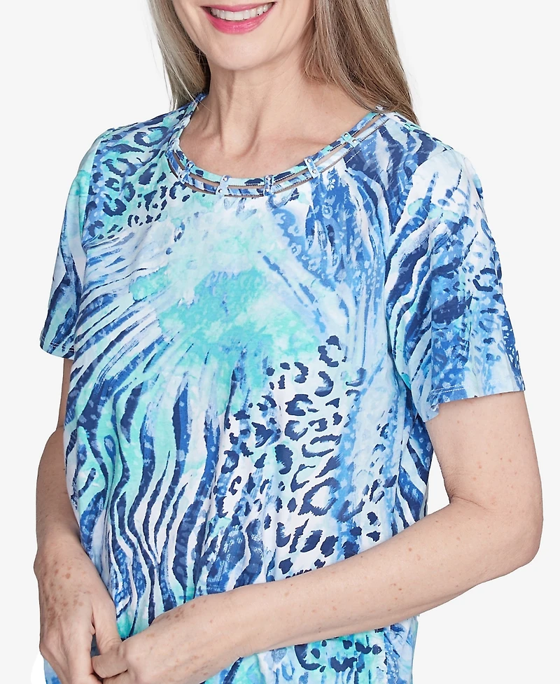Alfred Dunner Petite Animal Printed Top with Ruched Sides