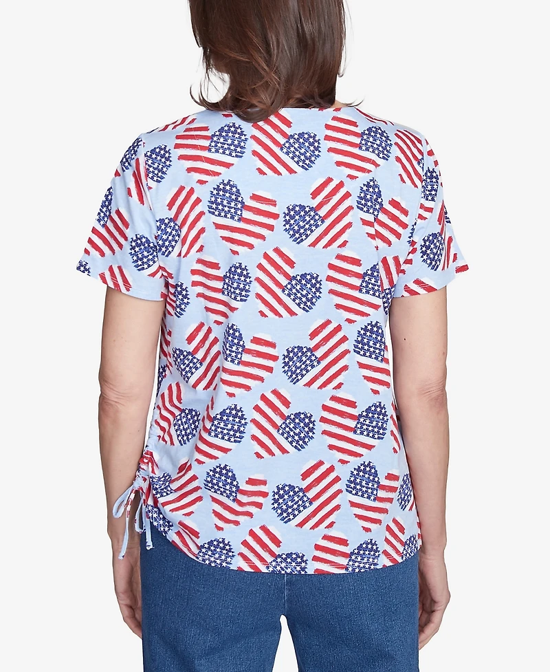Alfred Dunner Petite Flag Heart Top with Side Ruching