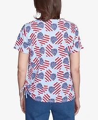 Alfred Dunner Petite Flag Heart Top with Side Ruching